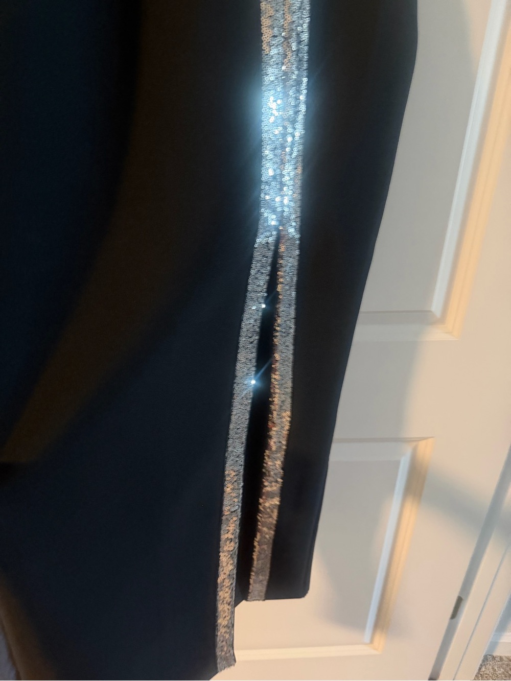 Black One-Shoulder Midi Dress with Silver Sequin Trim - Picture 3 of 3